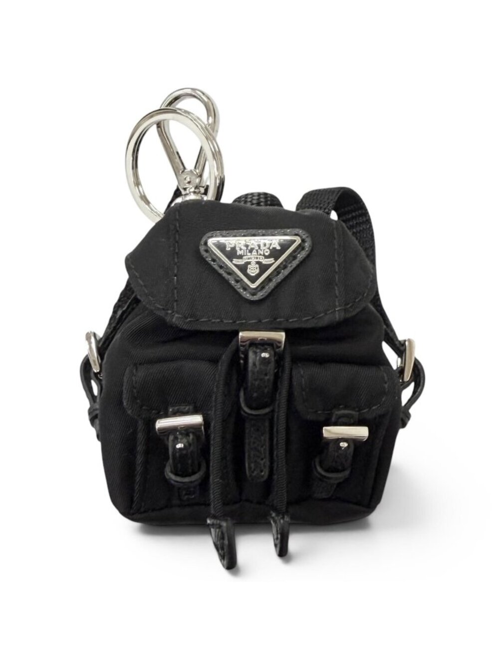 Prada Triangle Logo Backpack Motif Charm Strap Black